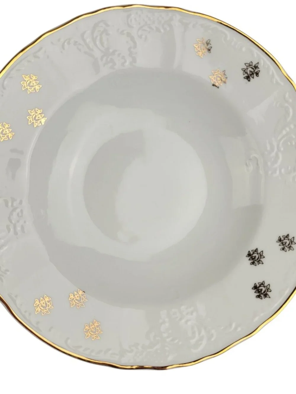 Concordia Lesov Bernadotte Czech 6 Porcelain Salad Soup Bowls White Gold Floral
